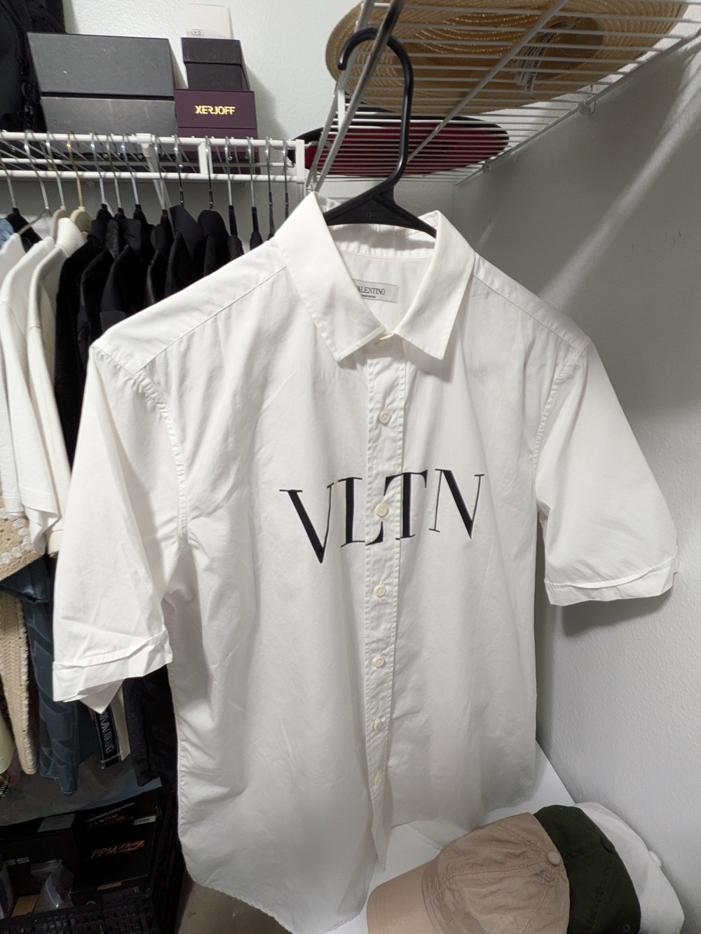 Valentino White Short Sleeve Button-Down Shirt with VLTN Logo